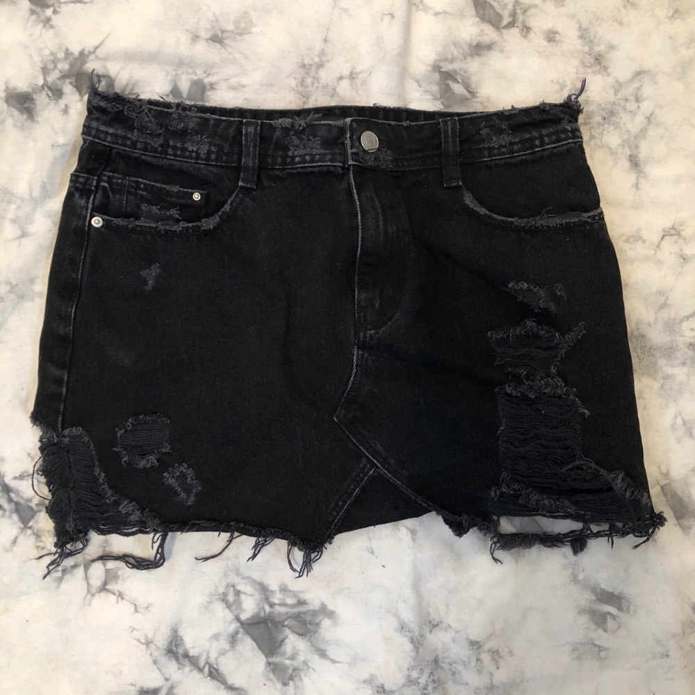 Distressed Mini Jean Skirt